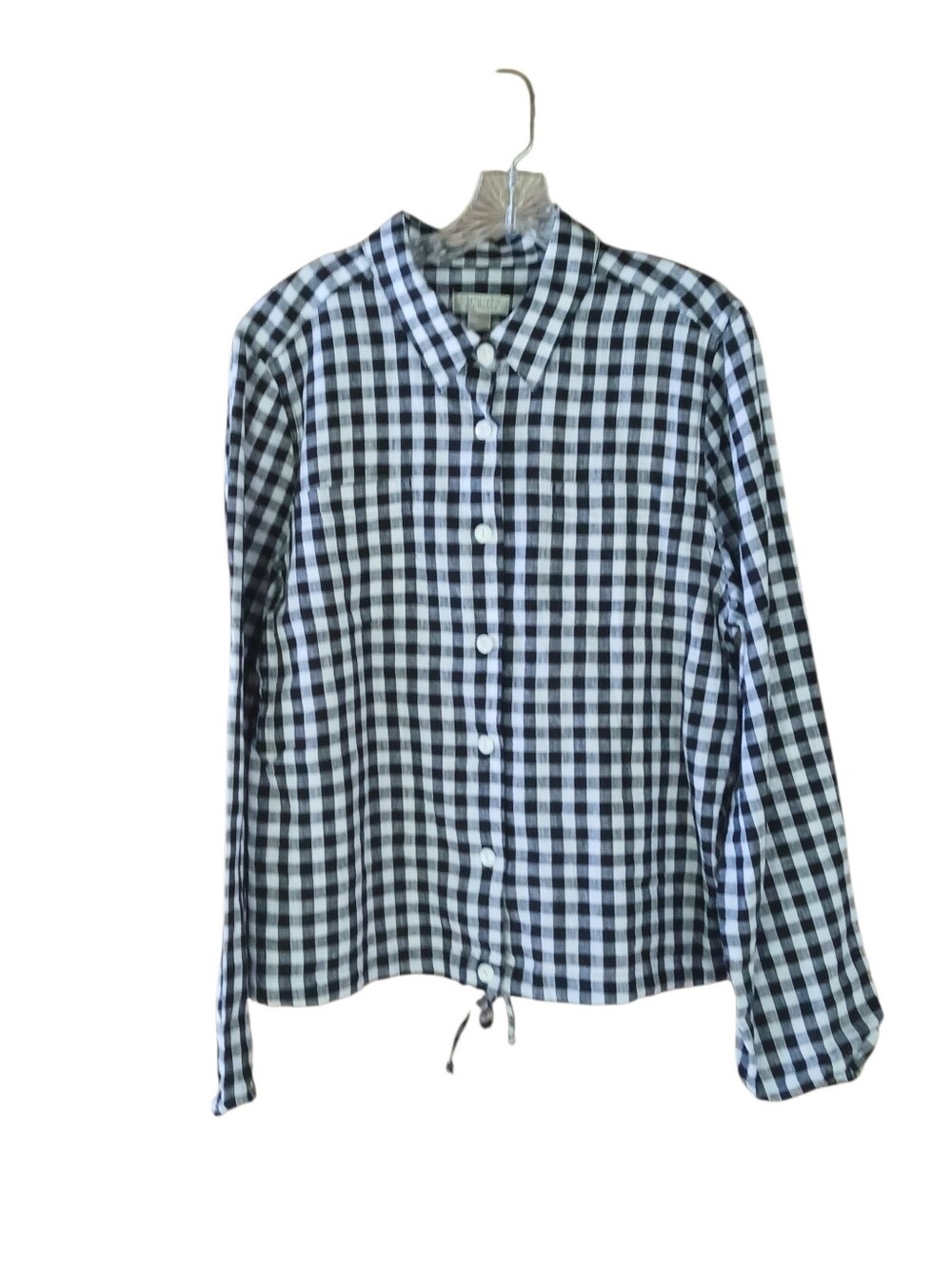 Christopher & Banks Black Checked Linen Button Down Shirt Large